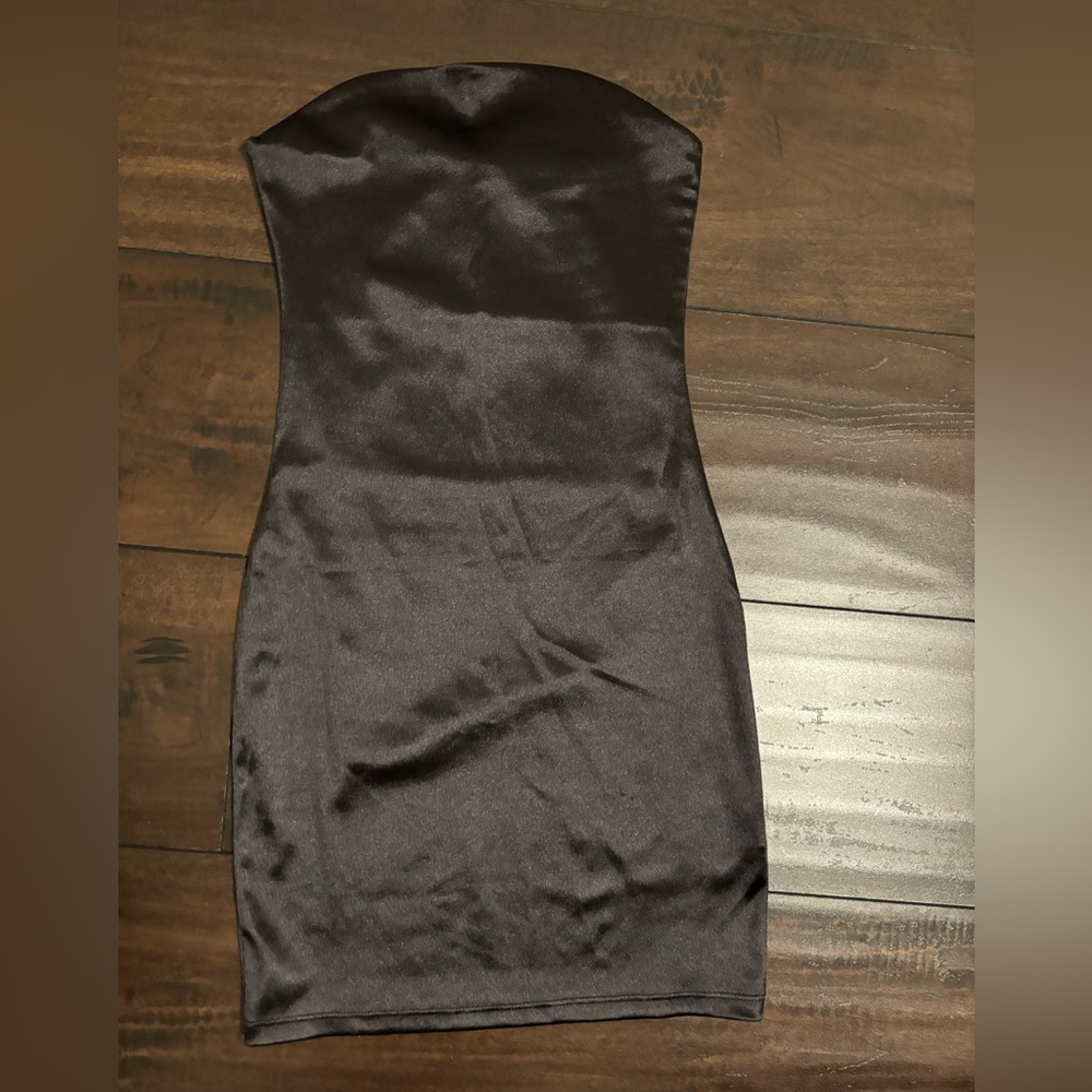 Black strapless mini dress